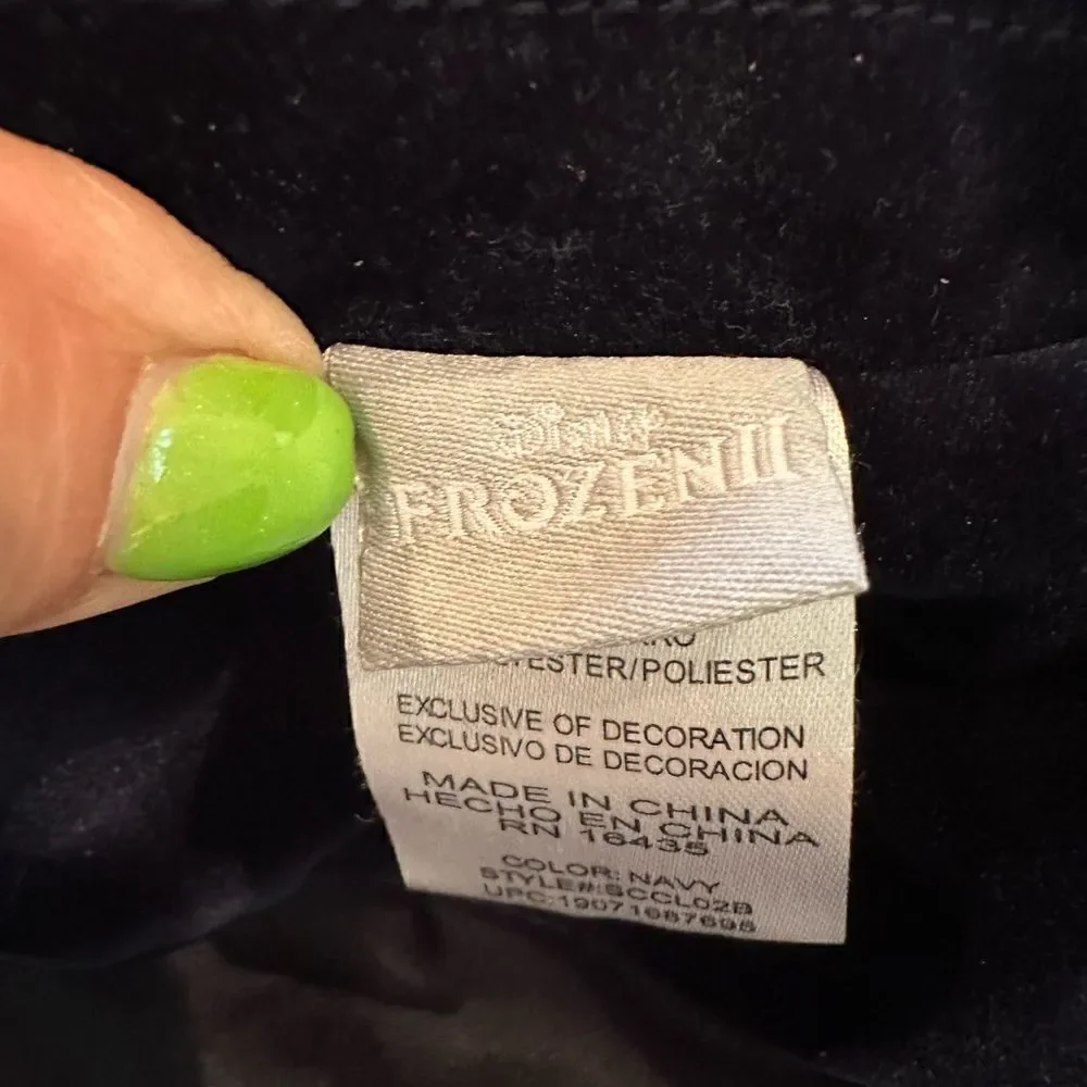 Disney Frozen II Girls Biker Jacket Velvet Elsa Size 3T Navy Blue